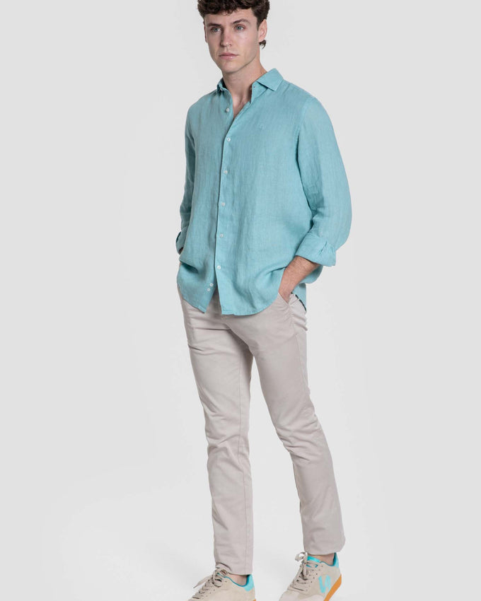 Camisa lino verde agua SKU 0.33315
