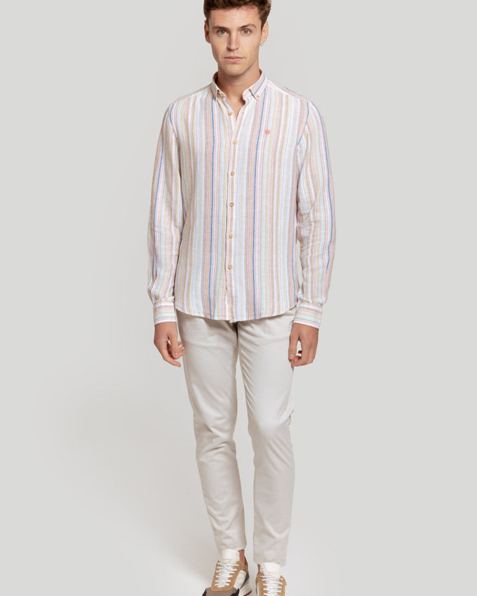 Camisa Lino Rayas Naranja SKU 0.28028