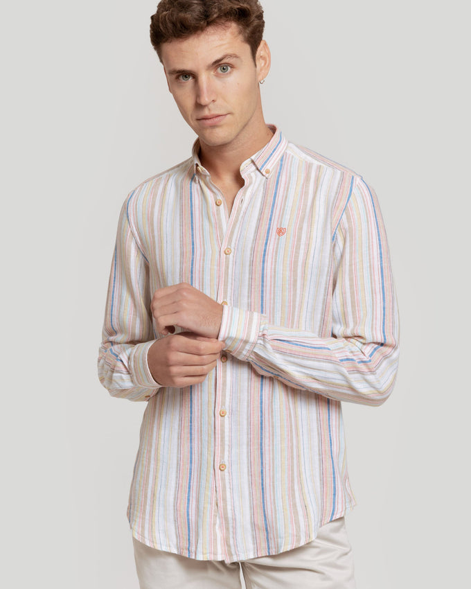 Camisa Lino Rayas Naranja SKU 0.28028