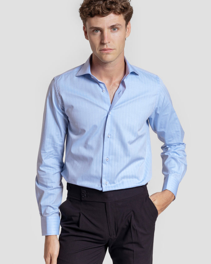 Camicia elegante a spina di pesce azzurra, codice articolo 0.32187
