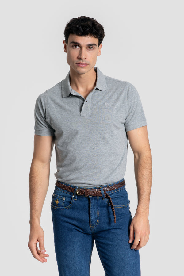Polo brodé écusson Gris SKU 0.27365