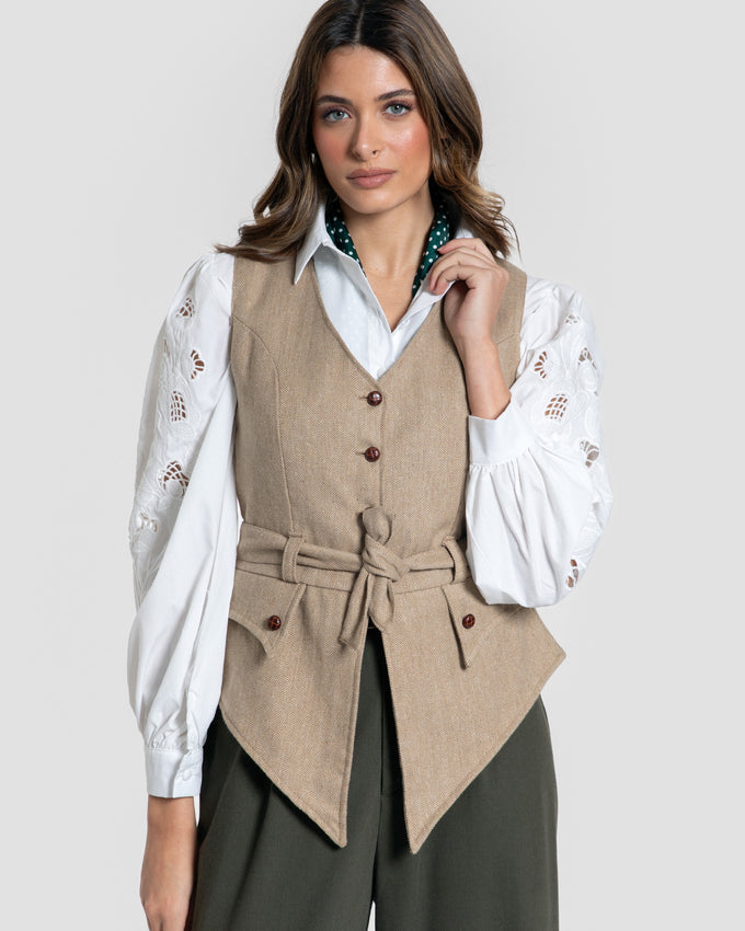 Gilet color cammello a spina di pesce SKU 0.31452