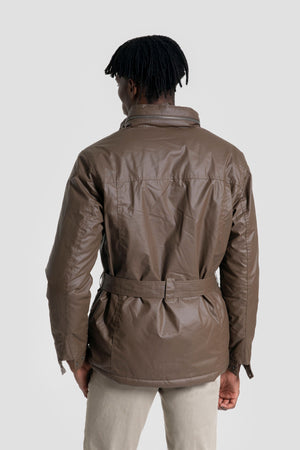 Chaqueta de hombre efecto encerado marrón con cinturón  SKU 0.32442