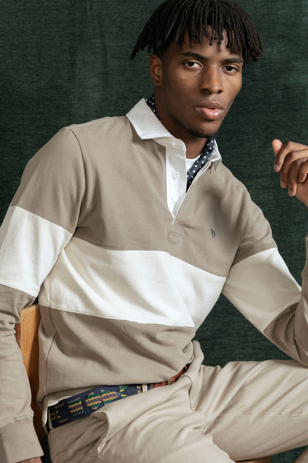 Polo Manga Larga Raya Ancha Taupe SKU 0.32461