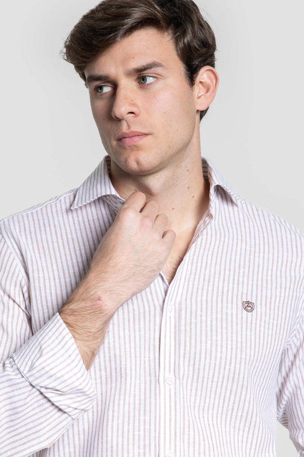 Camisa rayas en camel SKU 0.33314