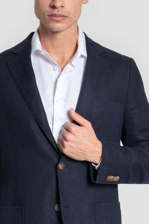 Veste américaine 100% lin marine SKU 0.33692