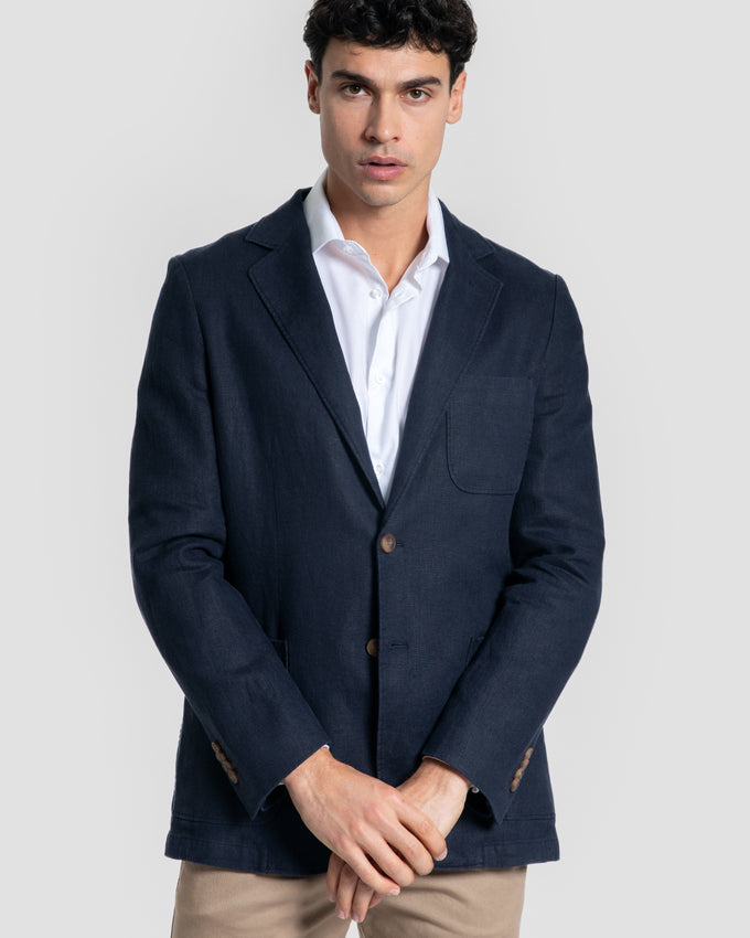 Veste américaine 100% lin marine SKU 0.33692