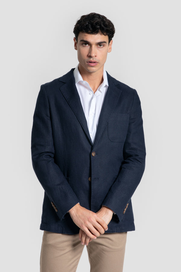 Veste américaine 100% lin marine SKU 0.33692
