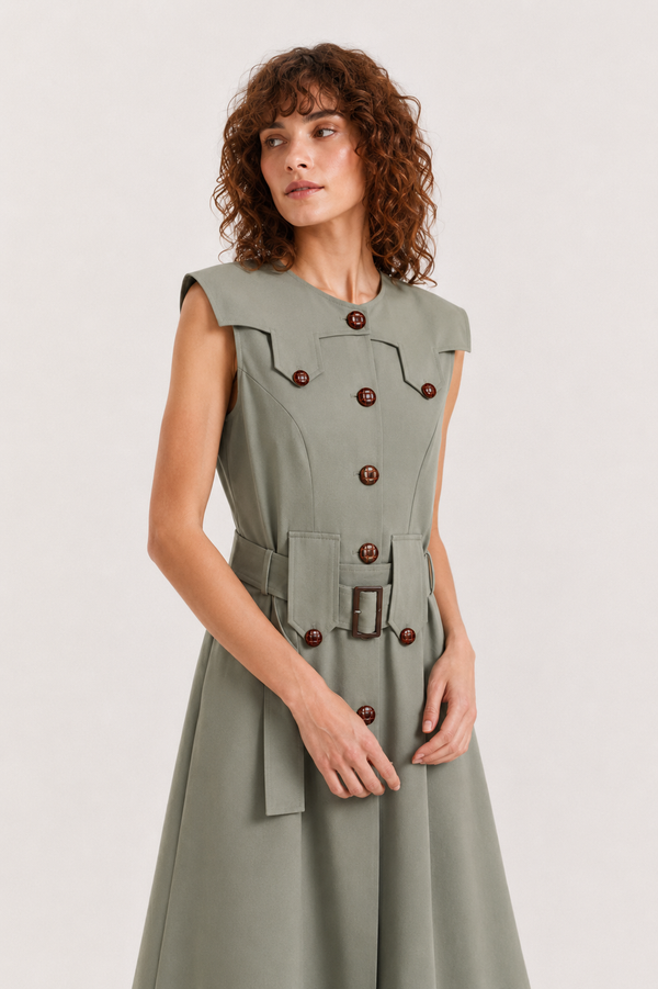 Vestido Midi Safari Kaki SKU 0.34328