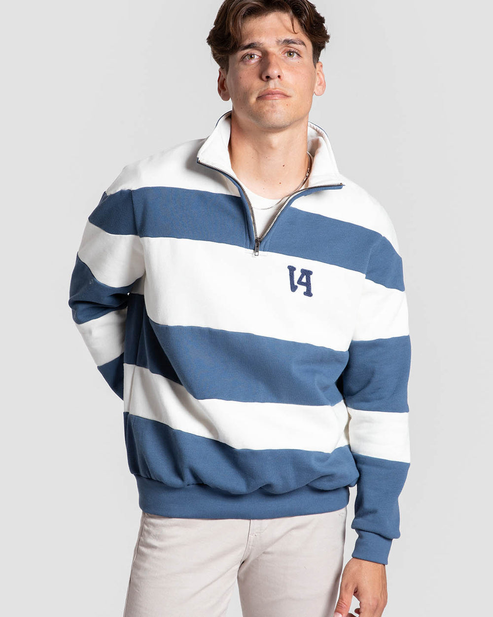 Sudadera Cremallera Rayas Blanco e Indigo SKU 0.34330