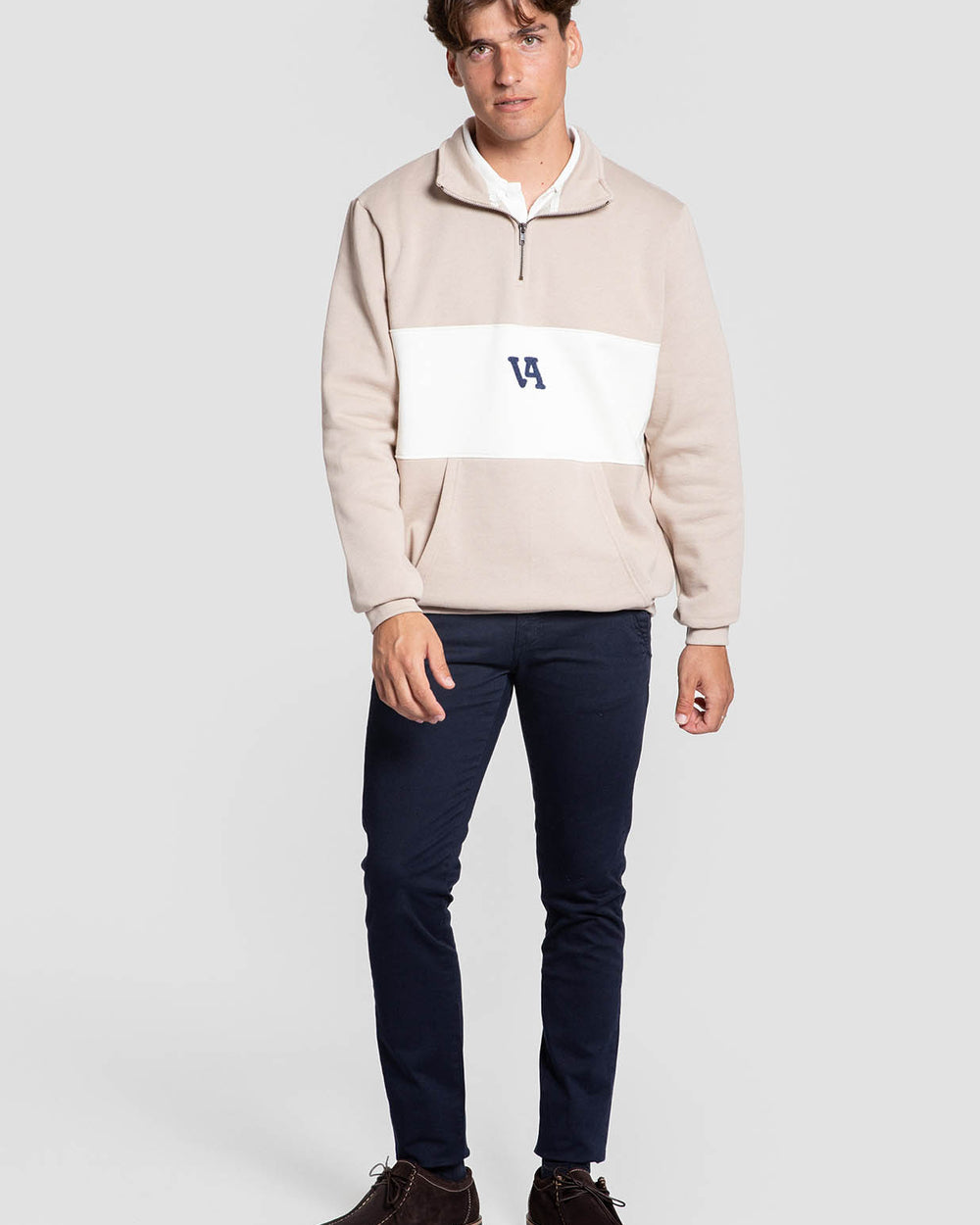 Sudadera Hombre Media Cremallera con Franjas Taupe SKU 0.34723