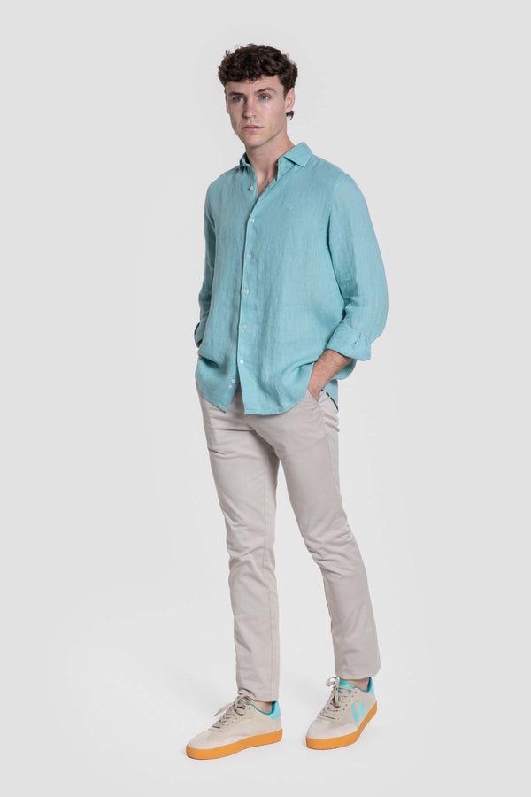 Camisa lino verde agua SKU 0.33315