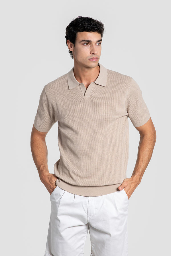 Polo en maille texturée taupe Réf. 0.33320