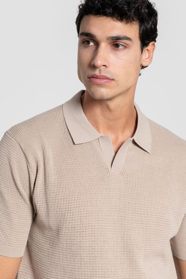 Polo en maille texturée taupe Réf. 0.33320