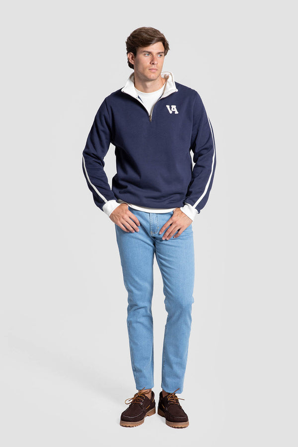 Sudadera Media Cremallera Marino con Franjas blancas SKU 0.34724