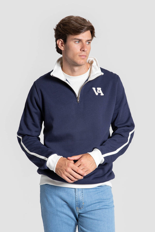 Sudadera Media Cremallera Marino con Franjas blancas SKU 0.34724