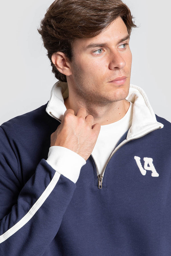 Sudadera Media Cremallera Marino con Franjas blancas SKU 0.34724