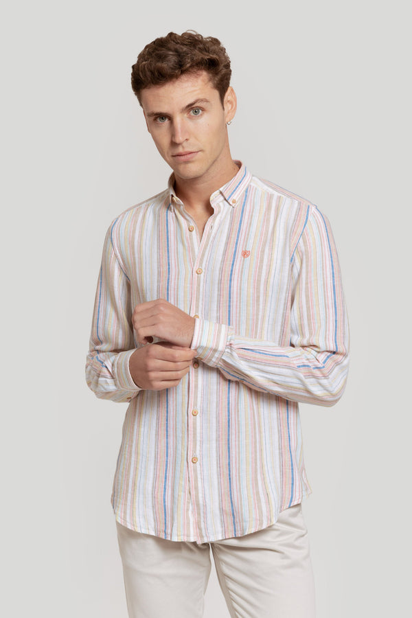 Camisa Lino Rayas Naranja SKU 0.28028