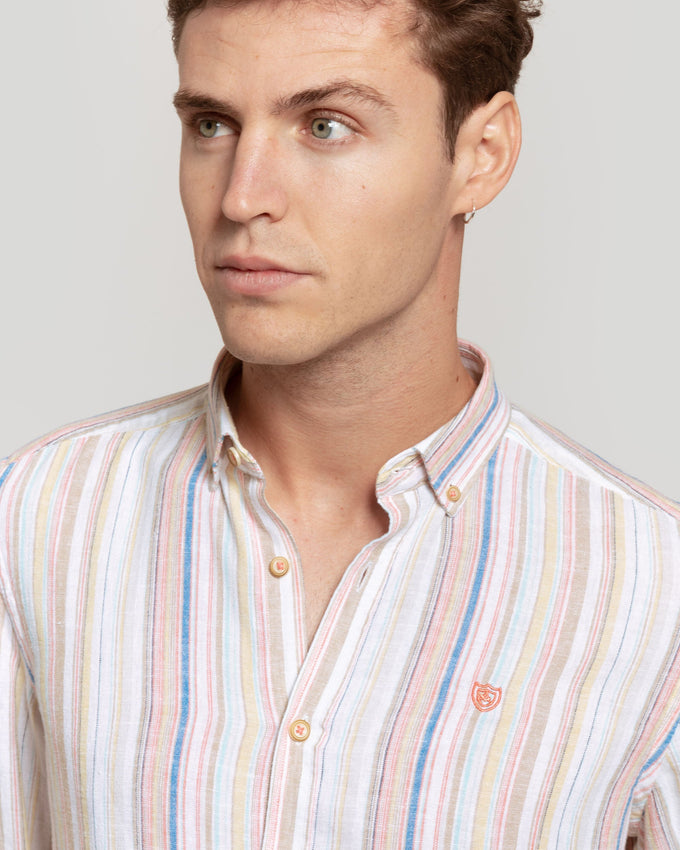 Chemise en lin à rayures orange, référence 0.28028