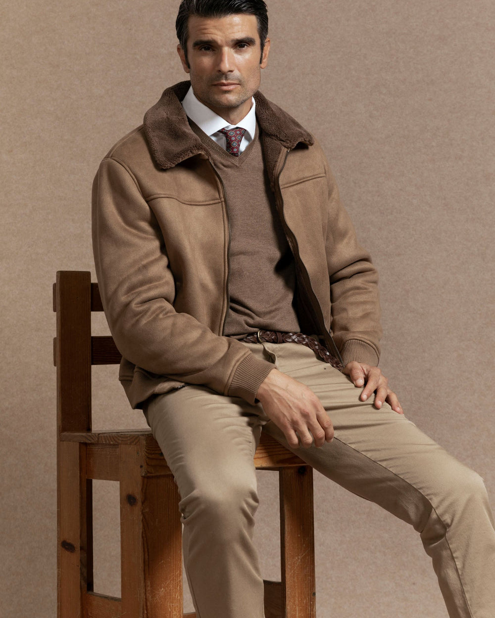 Giacca bomber con collo in montone color cammello, codice articolo 0.32455