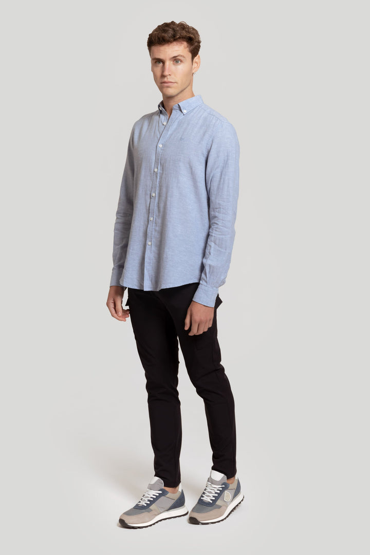 Camisa de algodão e linho azul claro SKU 0,28107