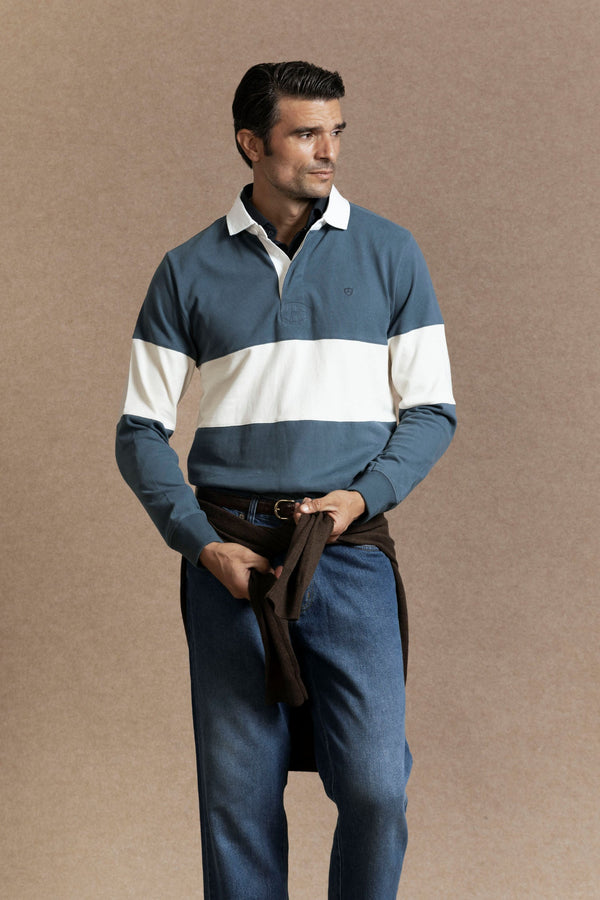 Polo Manga Larga Raya Ancha Índigo SKU 0.32461