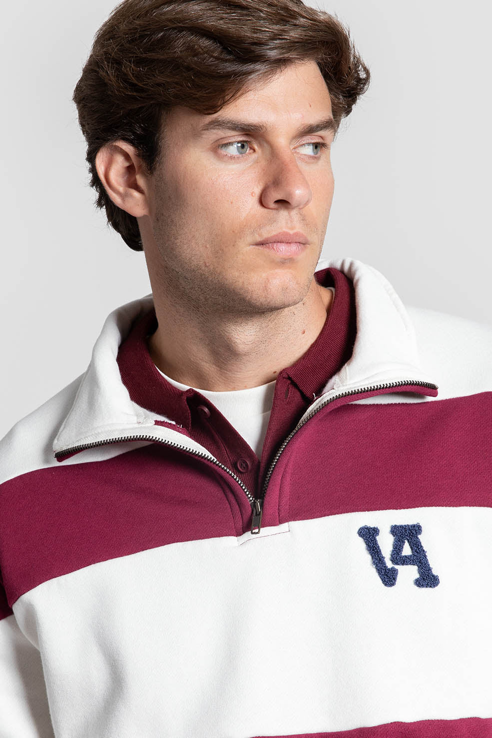 Sudadera Cremallera Rayas Blanco y Burdeos SKU 0.34330