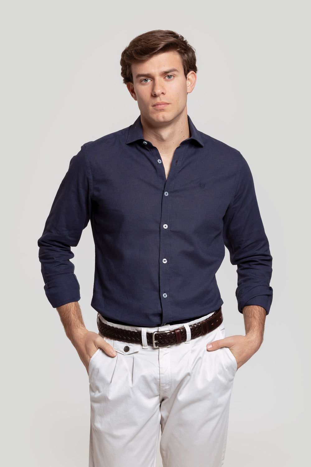 Camisa Algodon Y Lino Marino SKU 0.30522