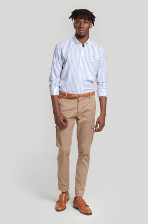 Camisa Sport Algodón Lino Rayas Celeste SKU 0.30972