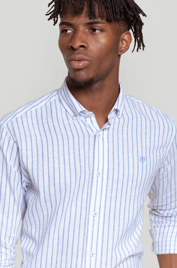 Camisa Sport Algodón Lino Rayas Celeste SKU 0.30972