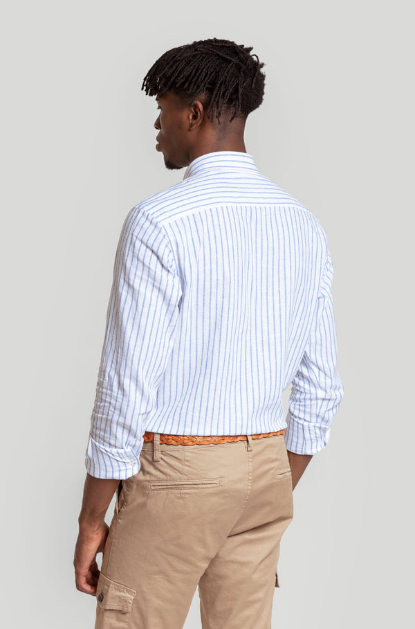 Camisa Sport Algodón Lino Rayas Celeste SKU 0.30972