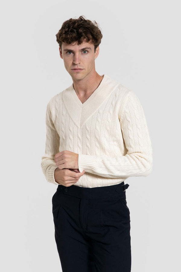 Jersey de Lana 100% Hueso con Cuello en V SKU 0.32672