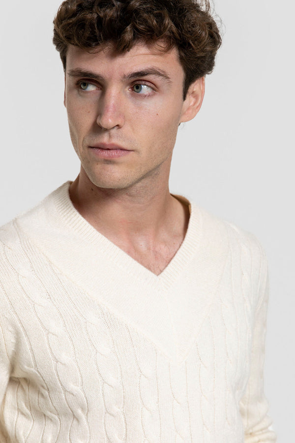 Jersey de Lana 100% Hueso con Cuello en V SKU 0.32672