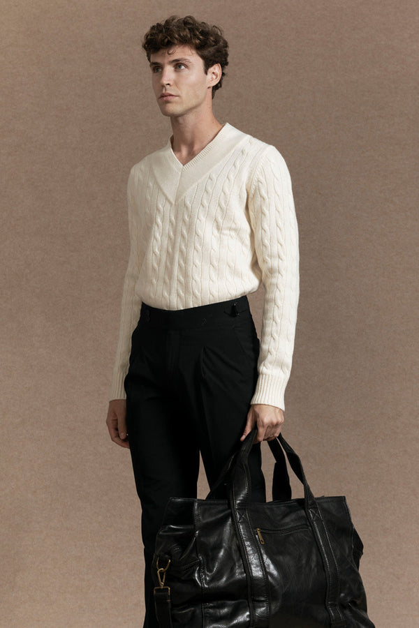 Jersey de Lana 100% Hueso con Cuello en V SKU 0.32672