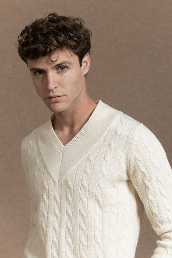 Jersey de Lana 100% Hueso con Cuello en V SKU 0.32672