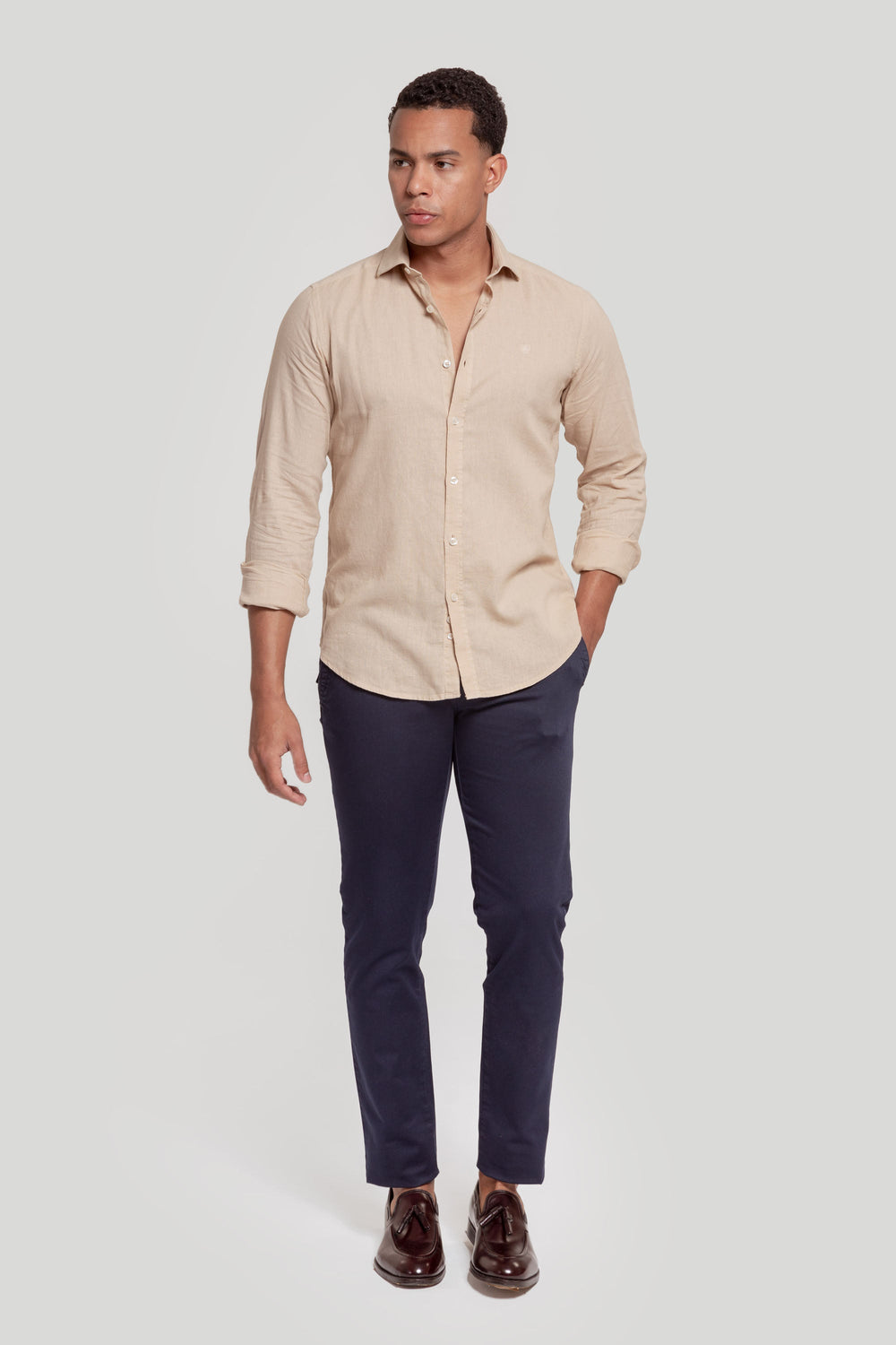 Camisa Algodon Y Lino Beig  SKU 0.30522