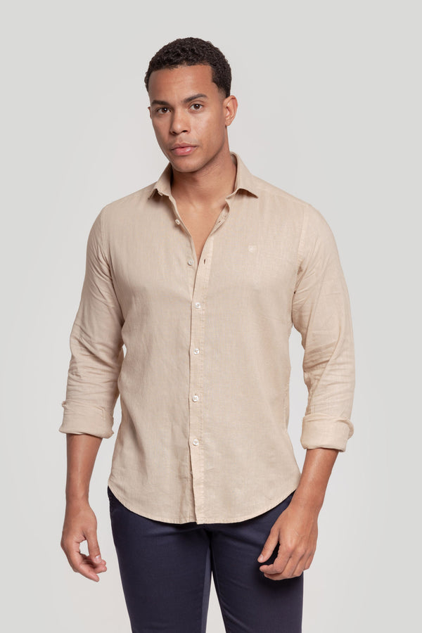 Camisa Algodon Y Lino Beig  SKU 0.30522