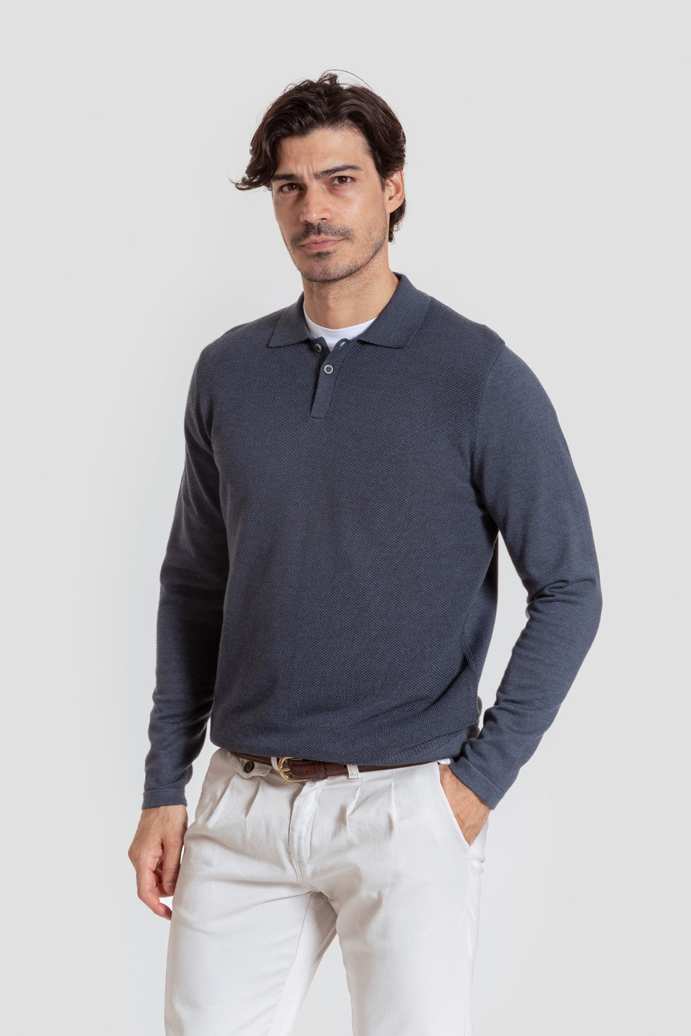 Jersey Cuello Botones Índigo - Raíces  SKU 0.32022
