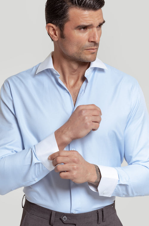 Camisa Celeste Cuello y Puño Blanco SKU 0.30533