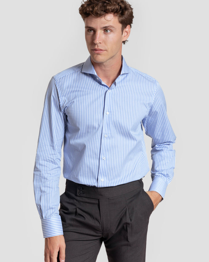 Camicia elegante a righe medie azzurre, codice articolo 0.32184