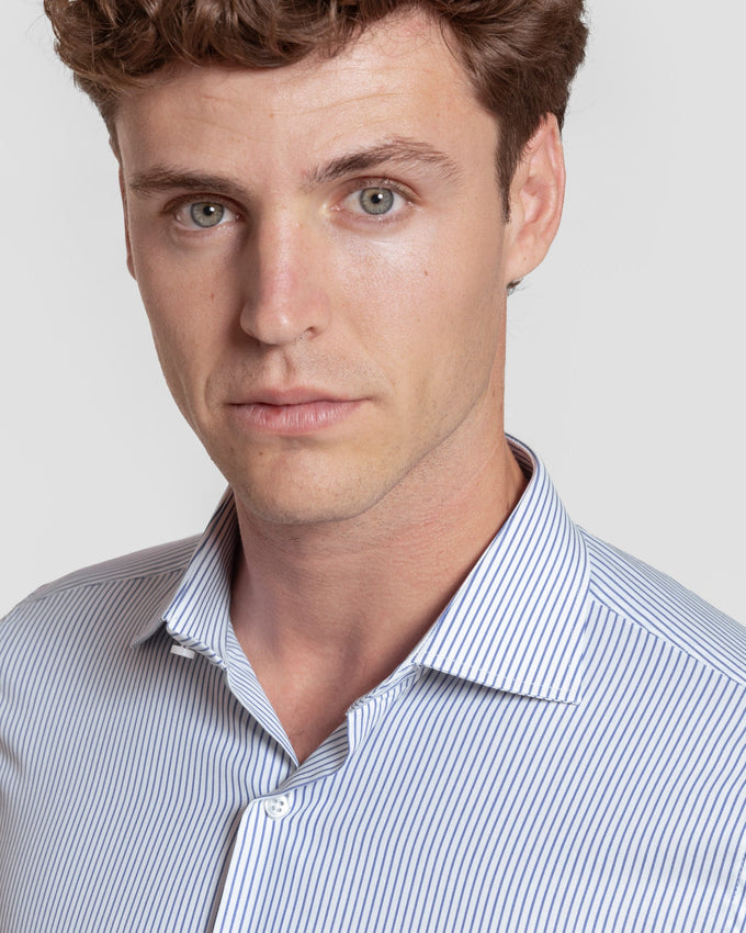Camicia elegante a righe sottili blu navy, codice articolo 0.32186