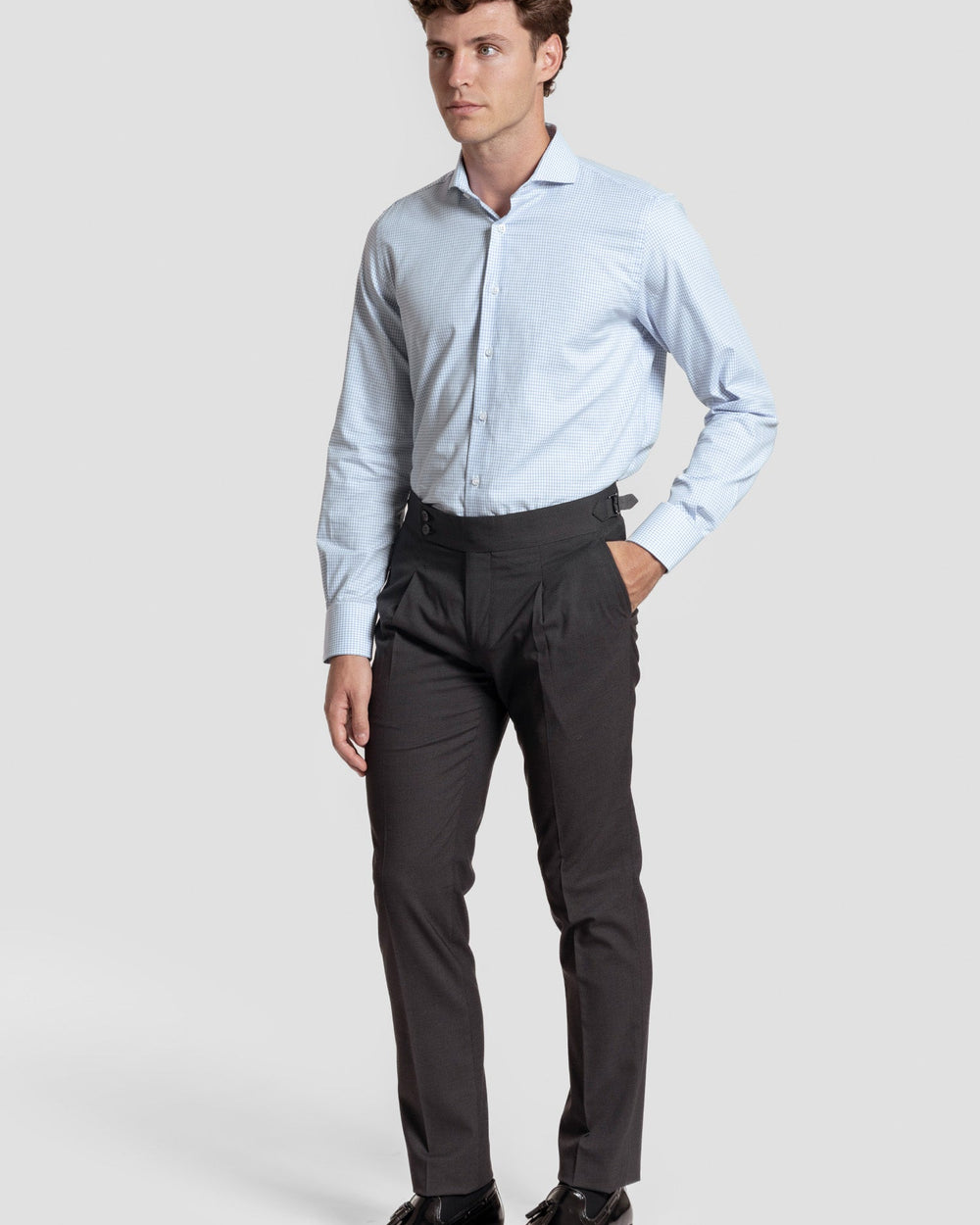 Camisa Vestir Cuadro Pequeño Celeste SKU 0.32185