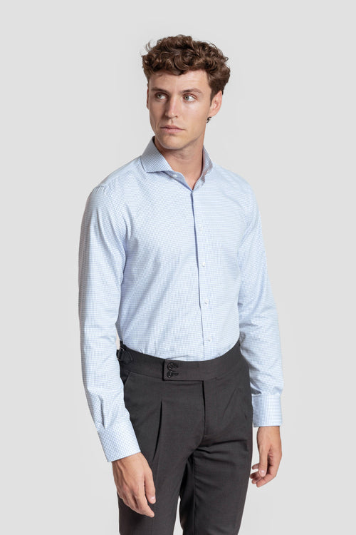 Camisa Vestir Cuadro Pequeño Celeste SKU 0.32185