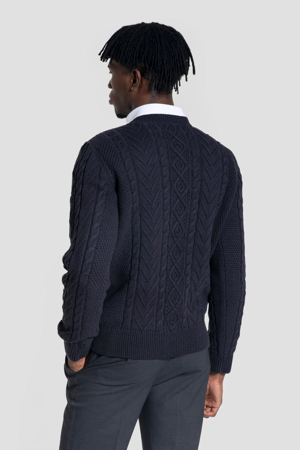 Jersey Punto Trenzado Cuello Redondo Marino SKU 0.32255