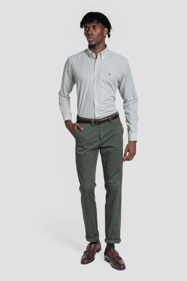 Camisa Popelin Rayas Verde Botella SKU 0.32237