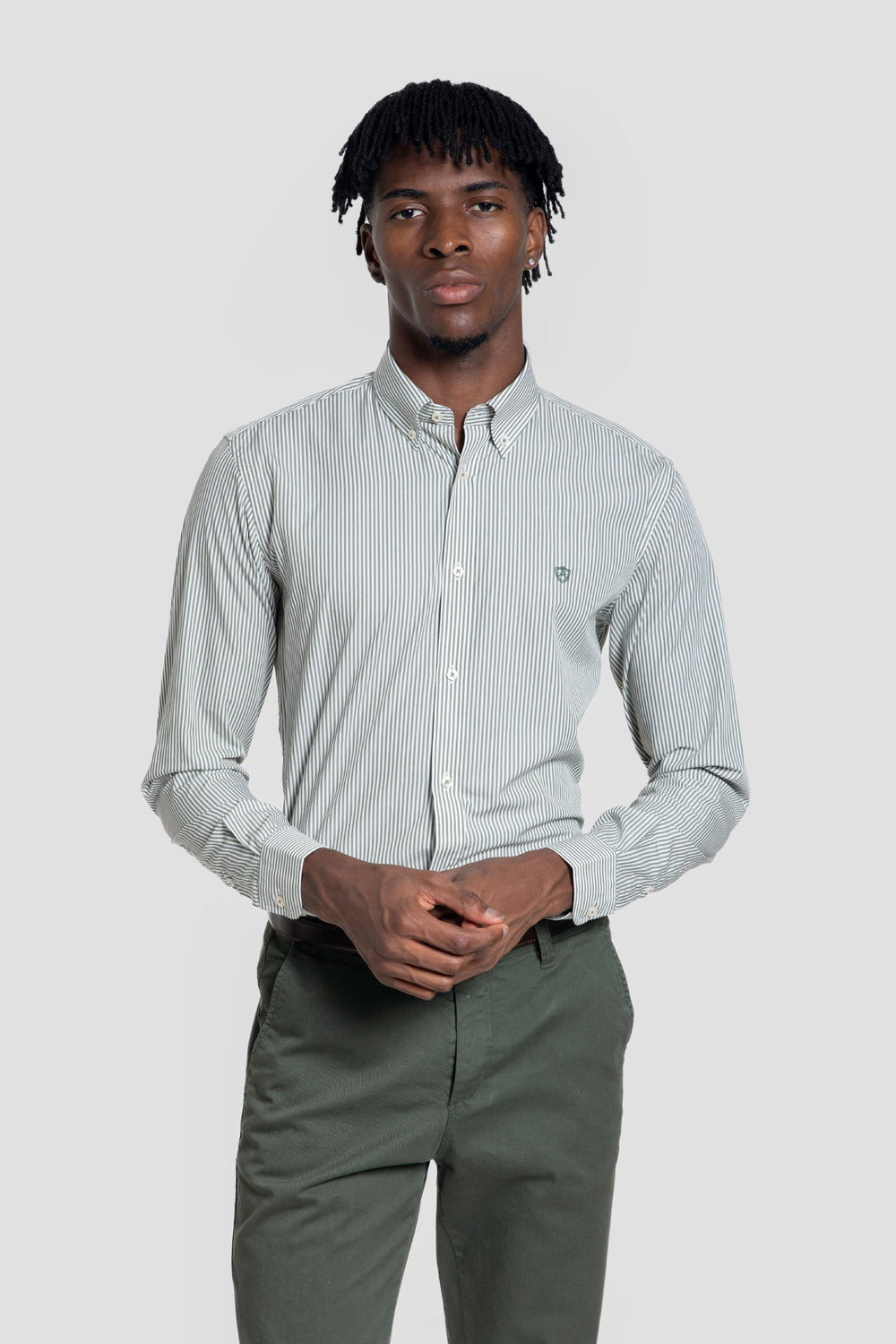 Camisa Popelin Rayas Verde Botella SKU 0.32237