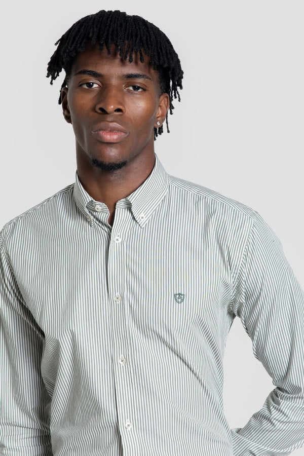 Camisa Popelin Rayas Verde Botella SKU 0.32237
