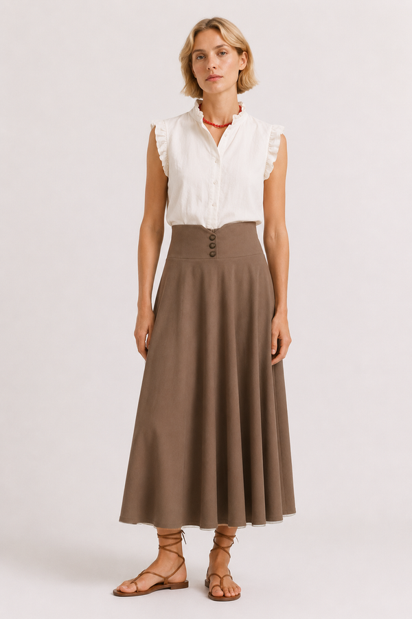Falda Midi Botonadura Alta Camel SKU 0.33693