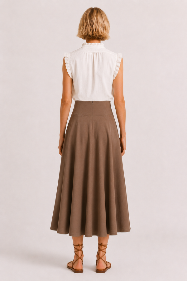 Falda Midi Botonadura Alta Camel SKU 0.33693