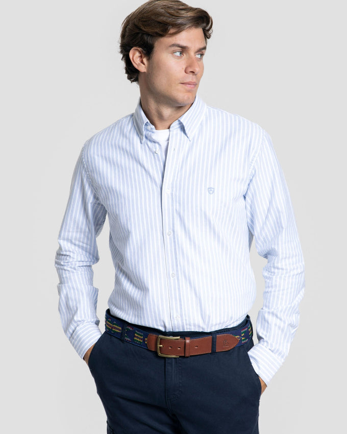 Chemise Oxford à rayures bleu clair, référence 0.32446